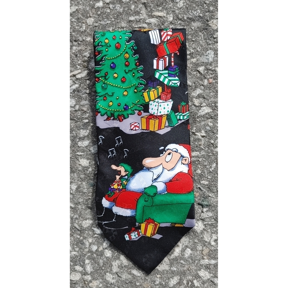 Vtg 1990s Hallmark SpecialTies Christmas Novelty Santa and Elf Print Made in USA